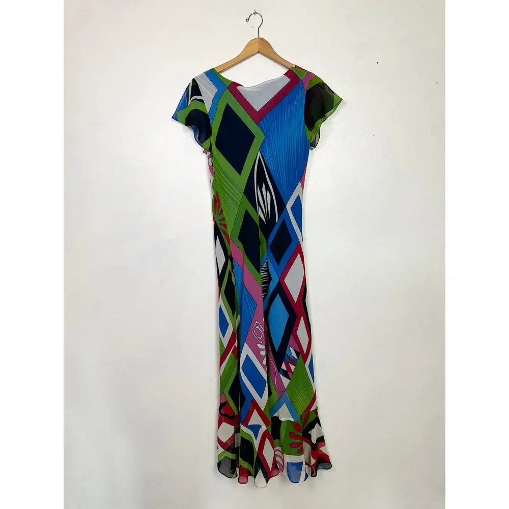 Y2K Colorful Bias Cut Flutter Dress size large - Picture 6 of 8